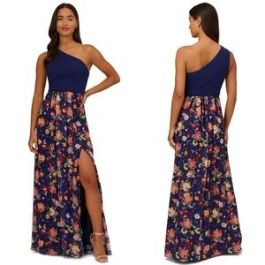NWT Adrianna Papell Crepe Chiffon Maxi Floral Dress Sz 4
